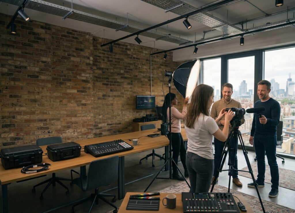 On-site Video Production Training in London on scripting, filming, lighting, sound and editing run by a BAFTA-winning editor.